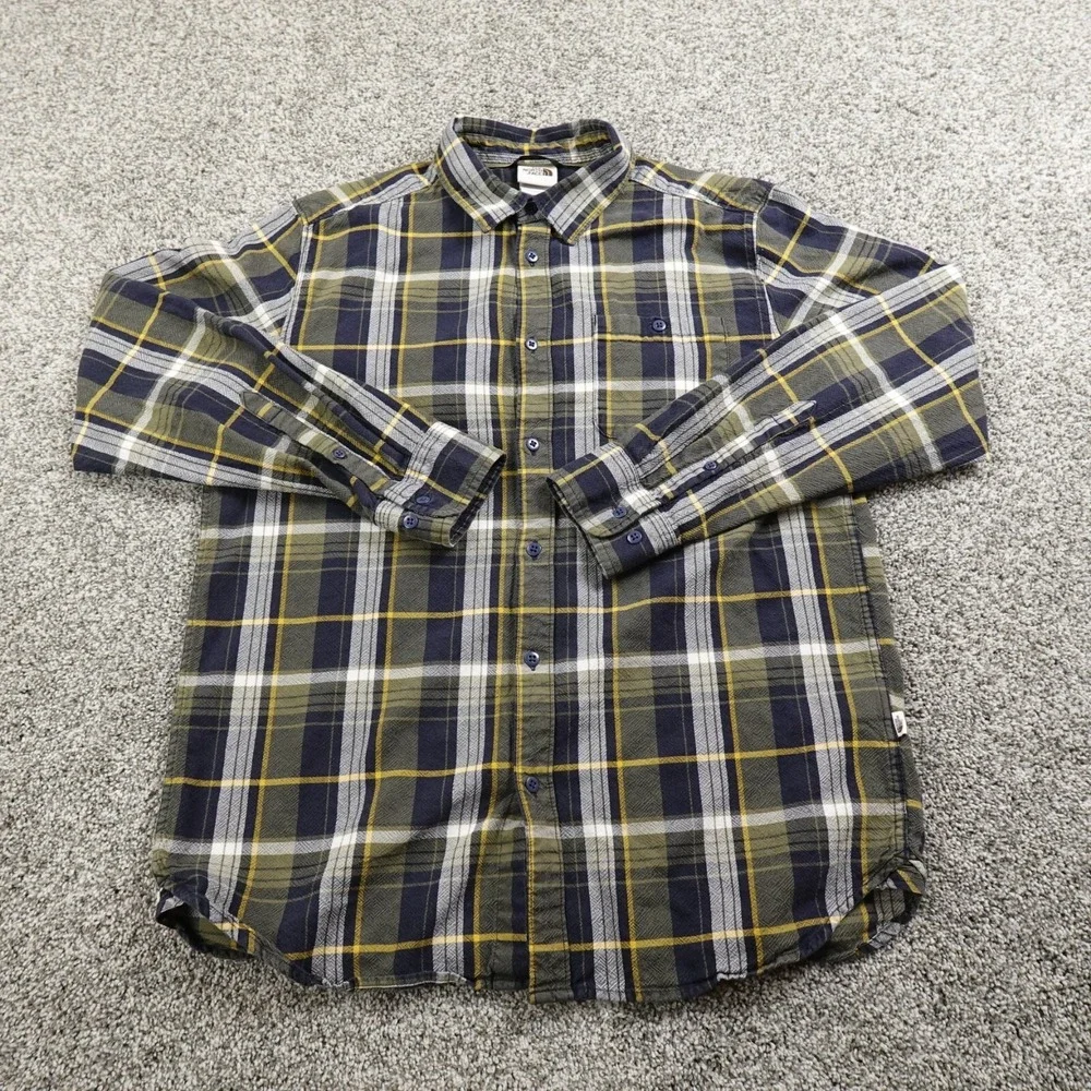 North‎ Face Shirt Mens L Green Long Sleeve Button Up Outdoor Hiking Trail Trek